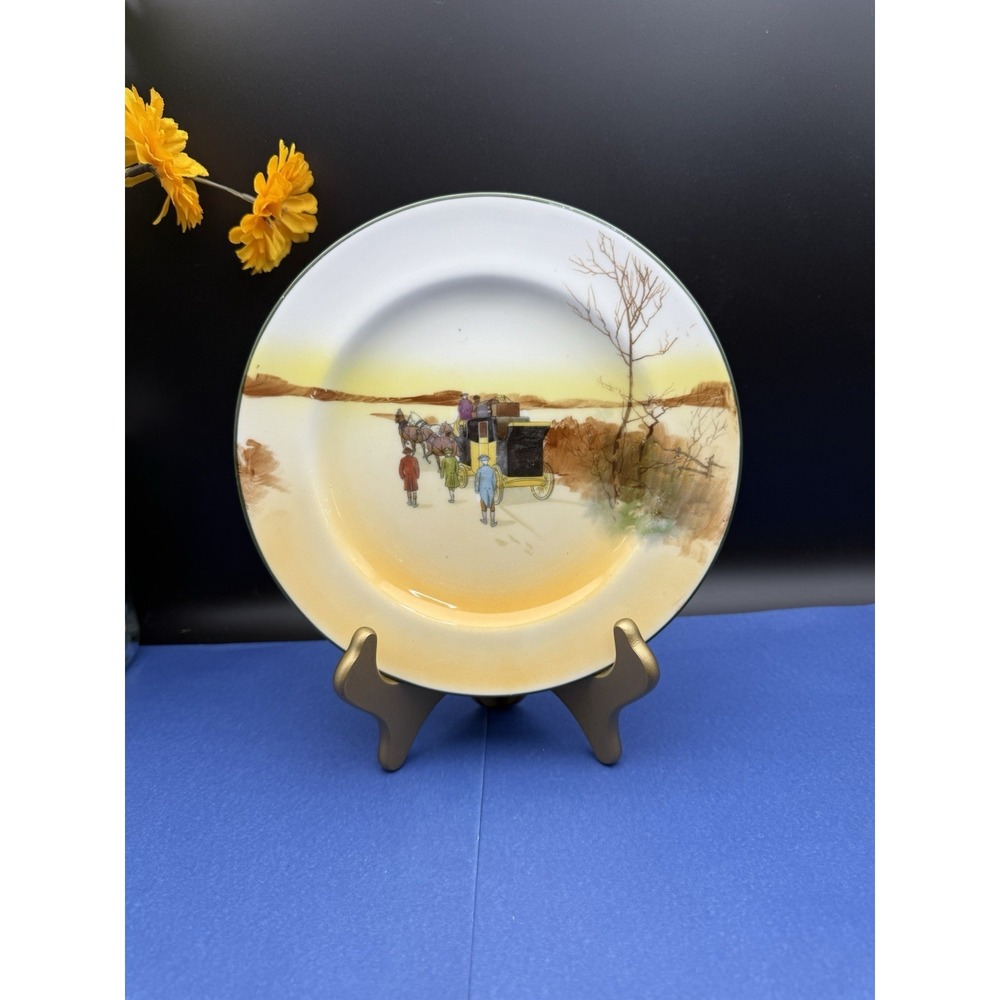 Royal Doulton Coaching Days 8" Salad Plate  Yellow Green Brown‎ Antique